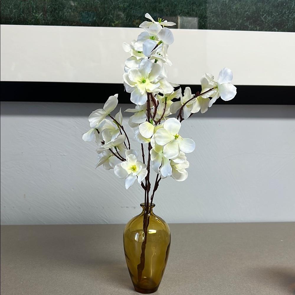 Vintage Mid Century hand blown Amber Glass Vase miniature 5.5” by 9 1/4” round